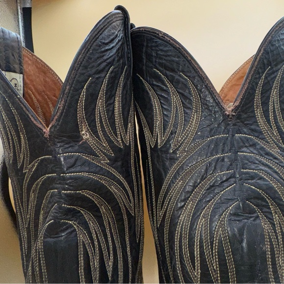 Vintage Nocona Black Leather Cowboy Boots, Preowned, Men’s 9.5 B, GUC - Picture 7 of 16
